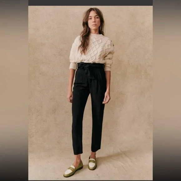 Sezane Austin Drapey Paperbag High Waisted Trousers Sz -2 Preppy Work Academia - Picture 2 of 16